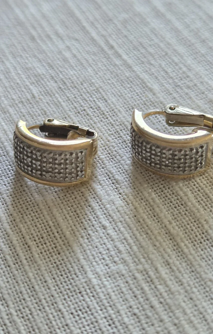 Vintage Sterling Silver Gold-Tone Clip-On Earrings with Rhinestones